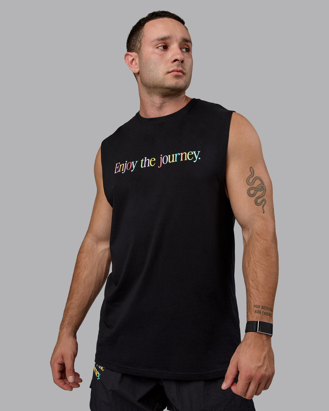 Man wearing Enjoy The Journey FLXCotton Tank - Black-Multi