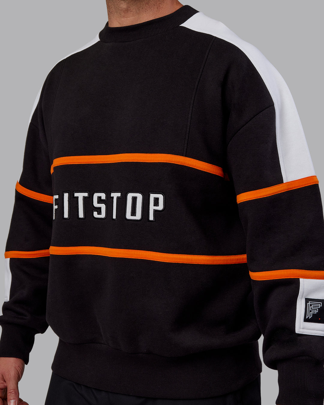 Man Wearing Unisex Fitstop Move More Sweater Oversize - Black-White