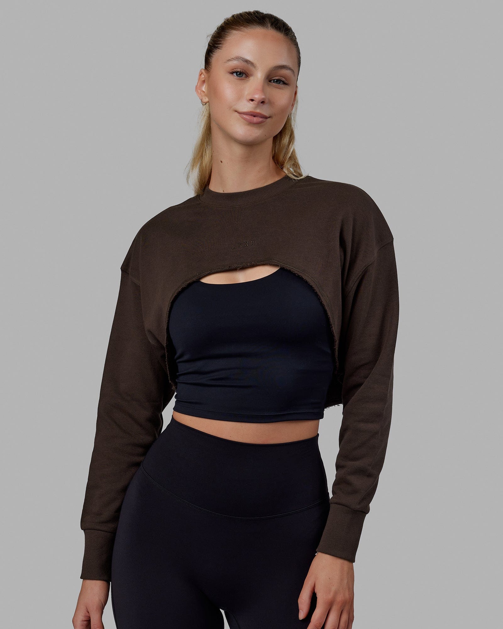 Cropped black outlet long sleeve sweater