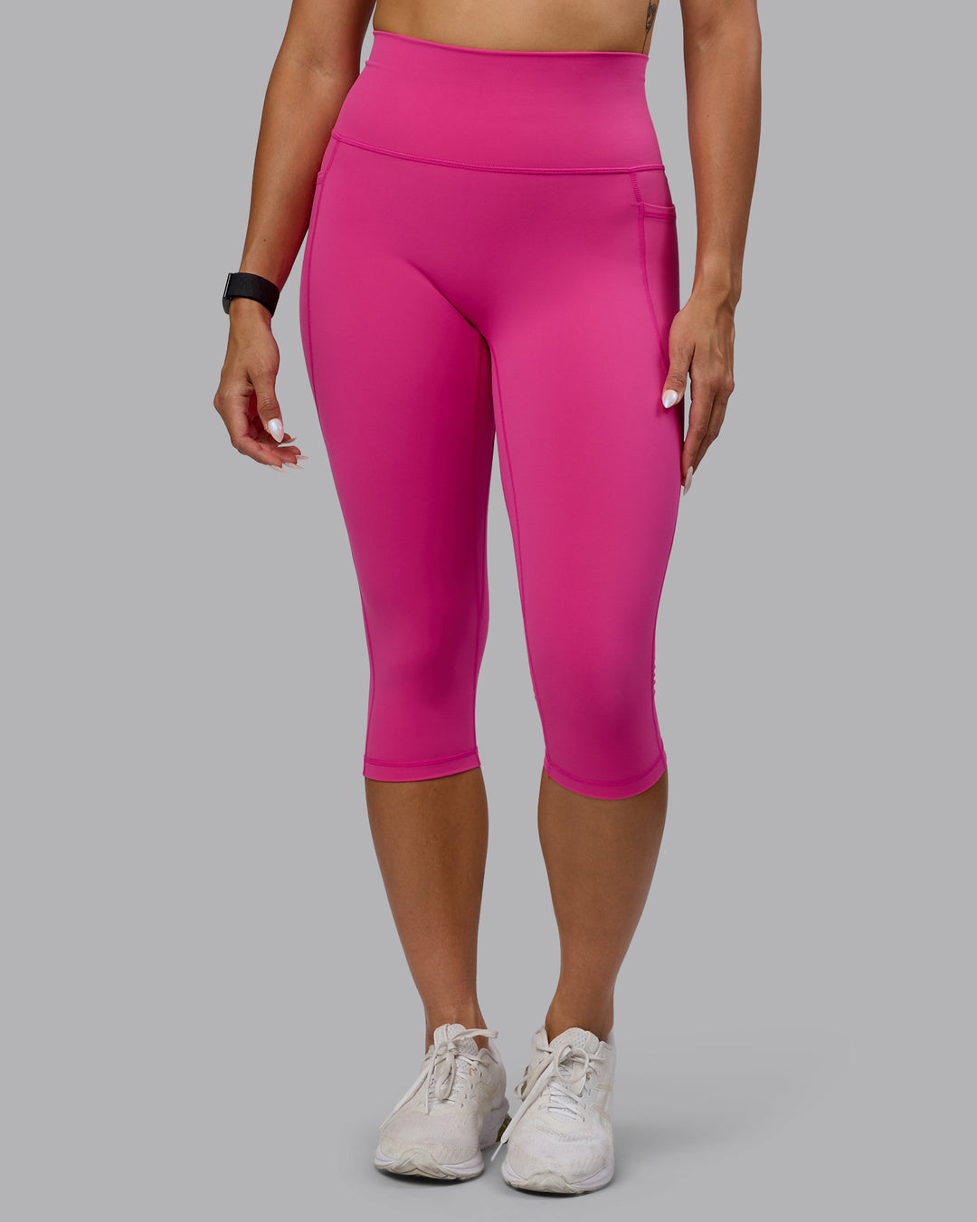 Woman wearing Fusion 3/4 Length Tights - Fuchsia Pink