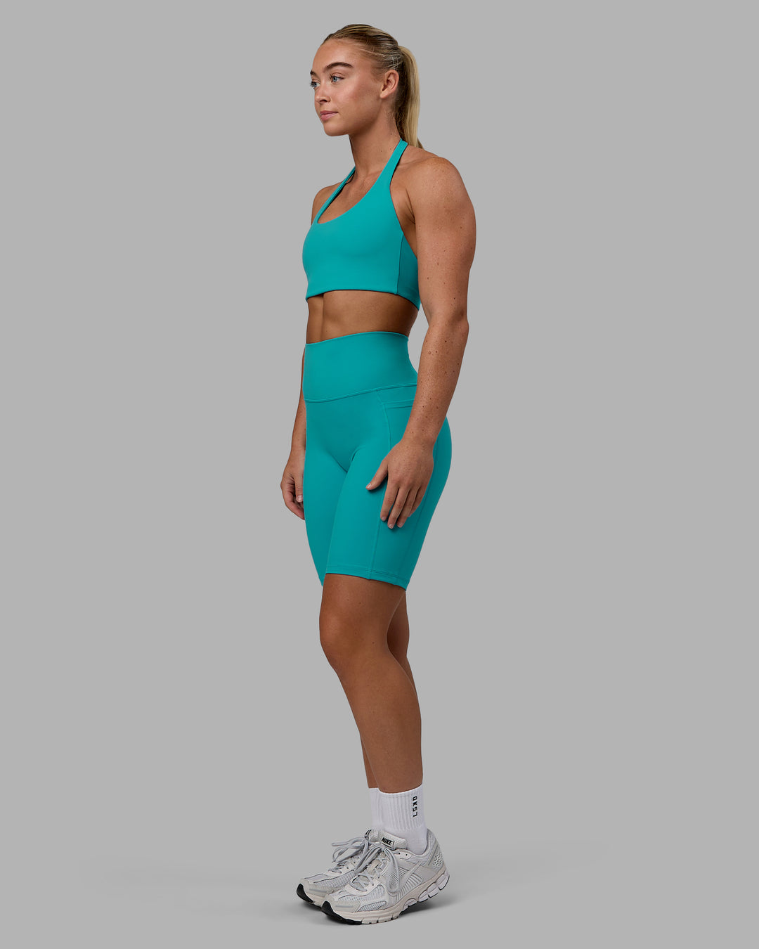 Woman wearing Fusion Bike Shorts - Uplift Blue