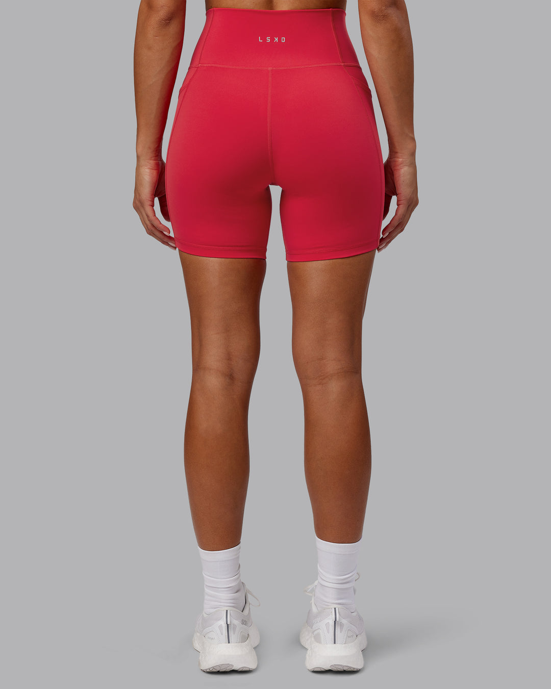 Woman wearing Fusion Mid Short Tights - Scarlet