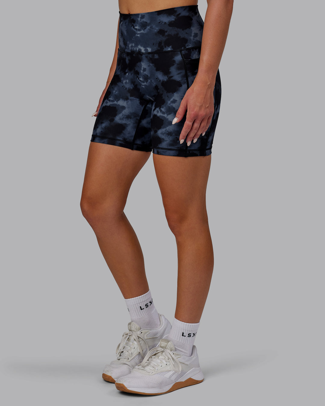 Fusion Mid Short Tights with Pockets - Tie Dye-Midnight