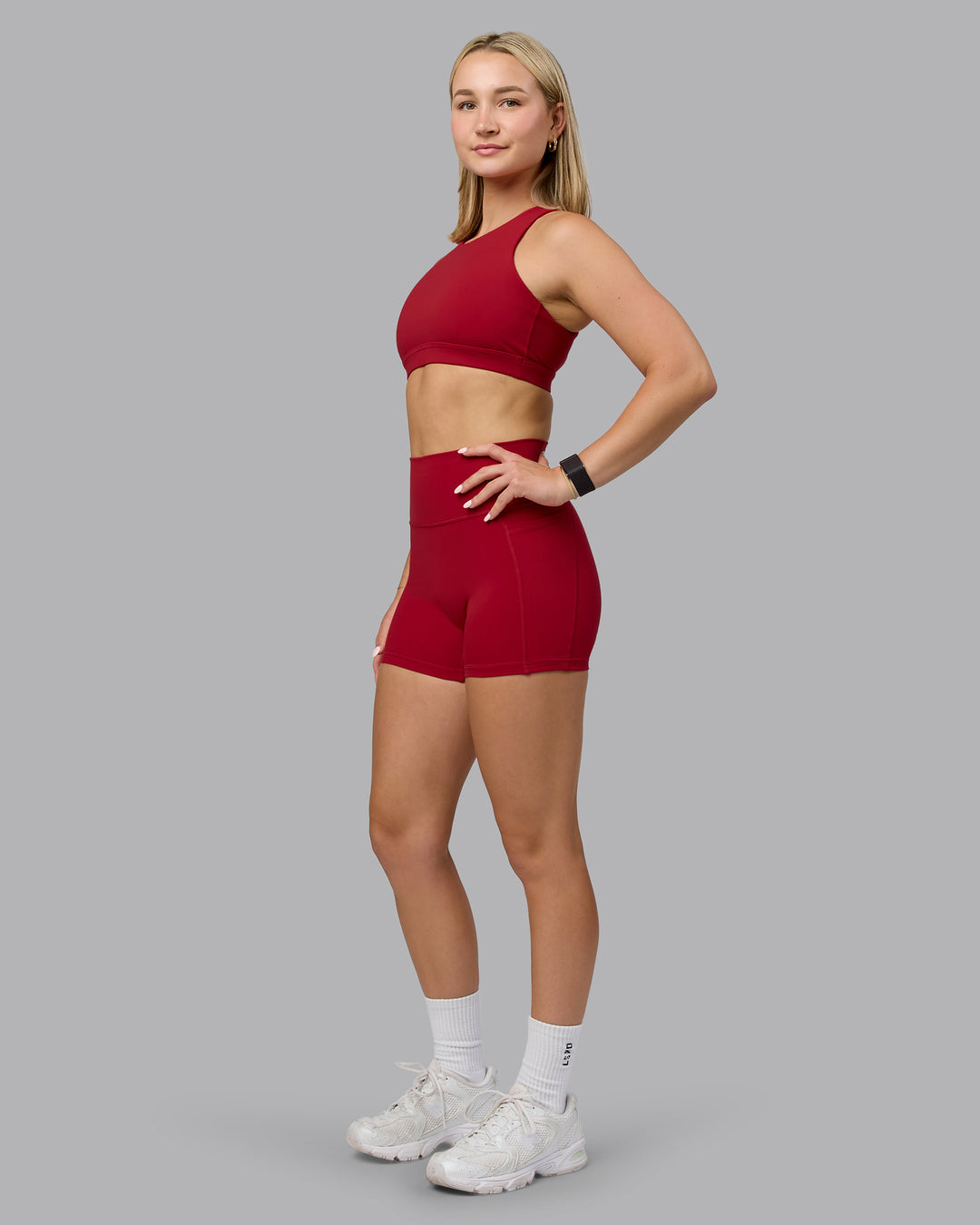 Woman wearing Fusion X-Short Tights with Pockets - Cherry Red