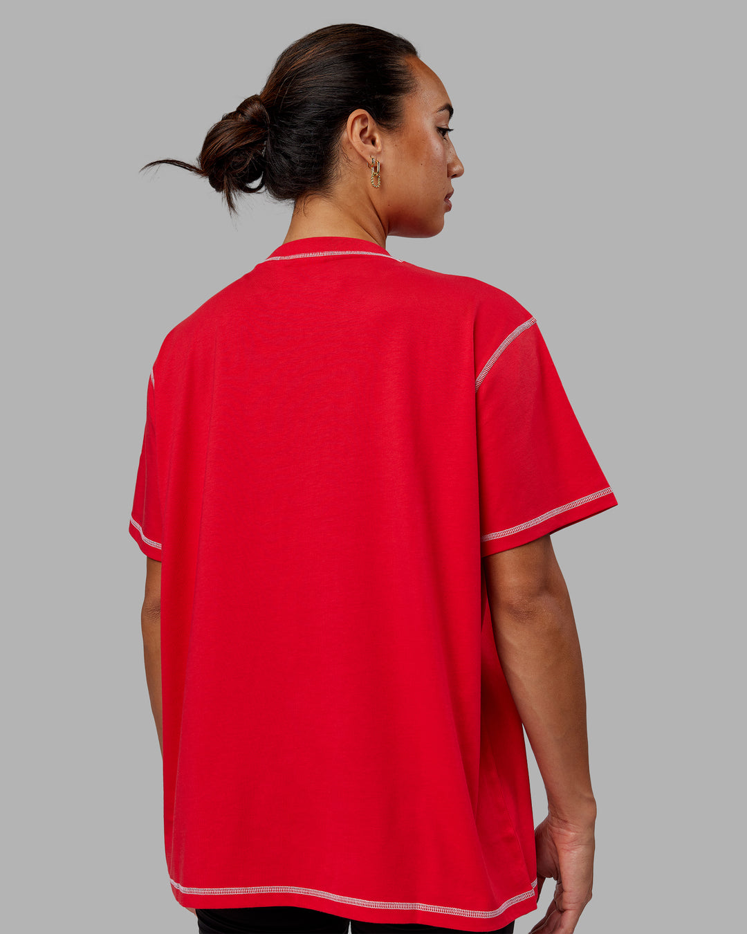 Woman wearing Go-To Contrast Oversized Tee - Scarlet-White