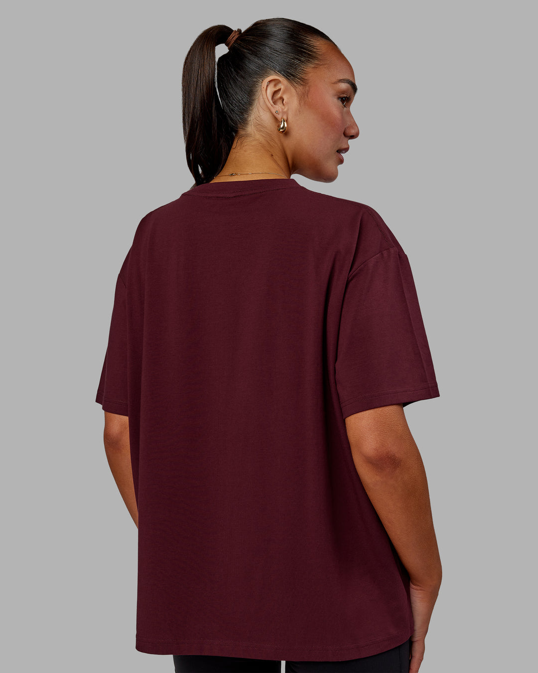 Woman wearing Go-To FLXCotton Oversized Tee - Dark Cherry