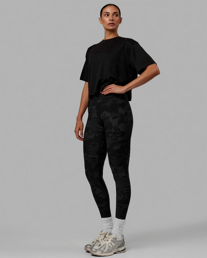 Woman wearing Go-To Modal Oversized Cropped Tee - Black-Black
