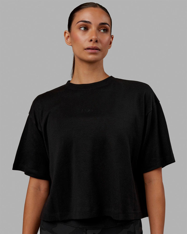 Woman wearing Go-To Modal Oversized Cropped Tee - Black-Black
