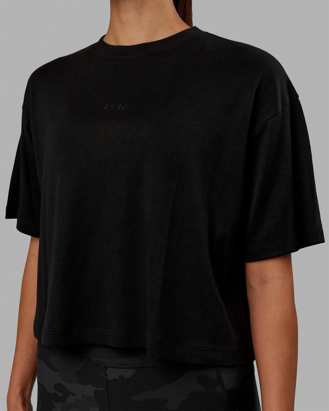 Woman wearing Go-To Modal Oversized Cropped Tee - Black-Black