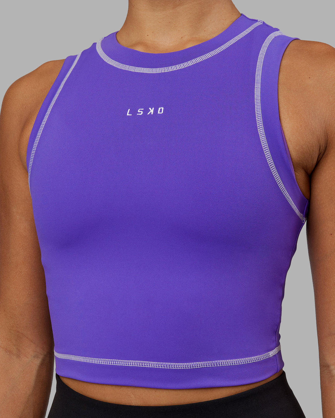 Woman wearing Imprint Tank - Royal Purple-White