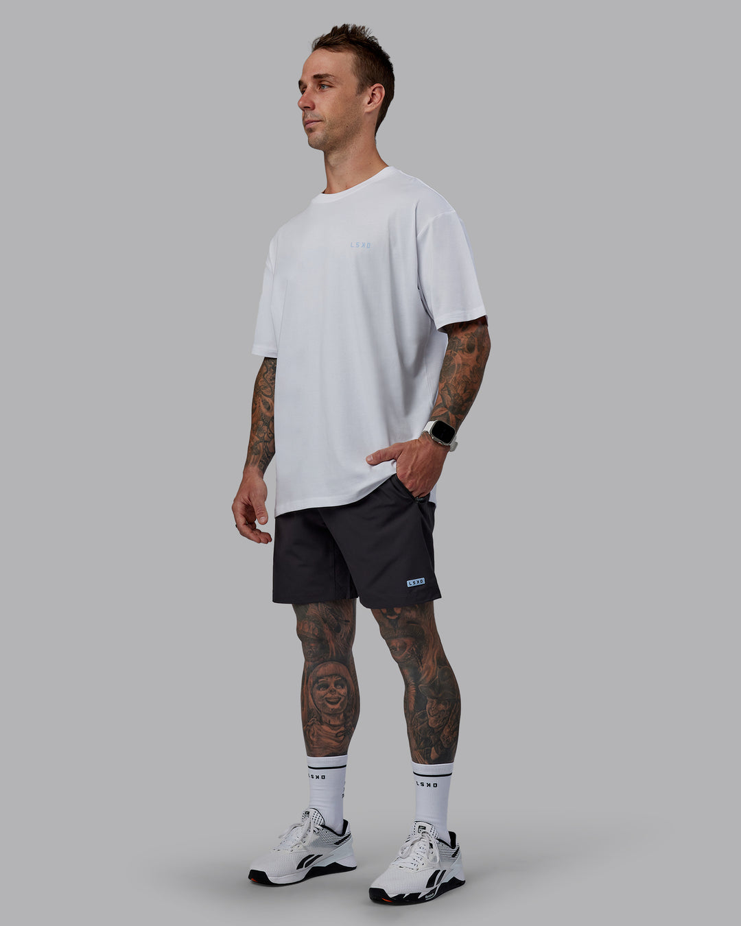 Man wearing LSKD x Logan Martin FLXCotton Tee Oversize - White-Windsurfer