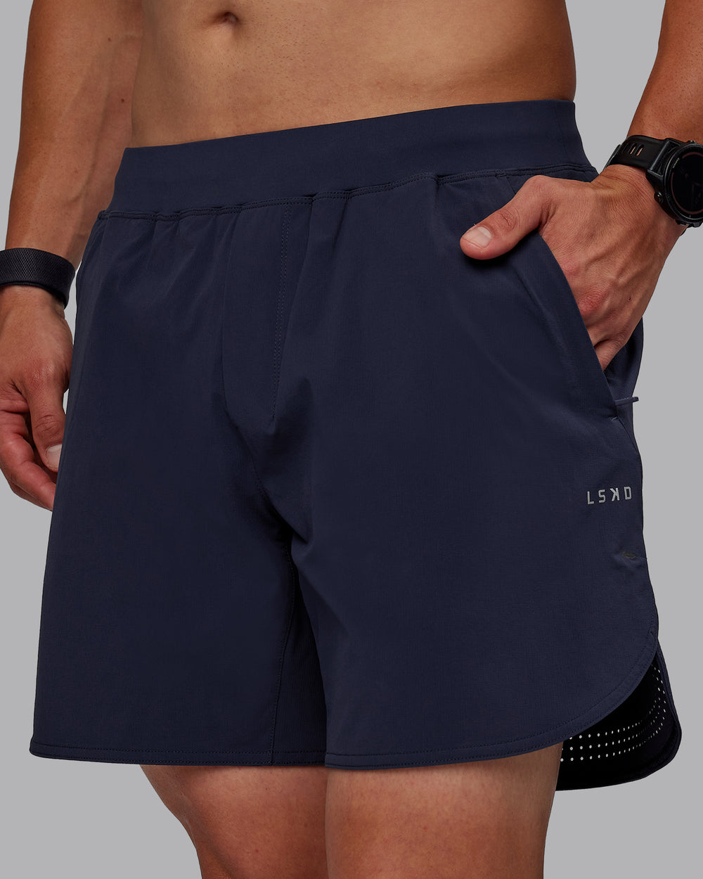 Man wearing Lift 6" Lined Performance Shorts - Future Navy