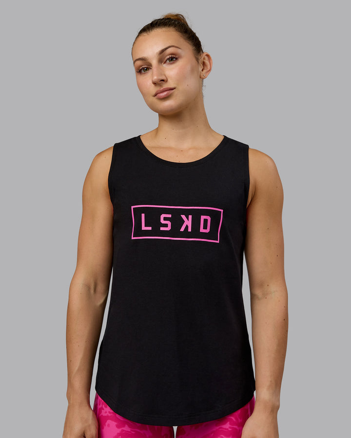 Woman wearing Luna FLXCotton Longline Tank - Black-Ultra Pink
