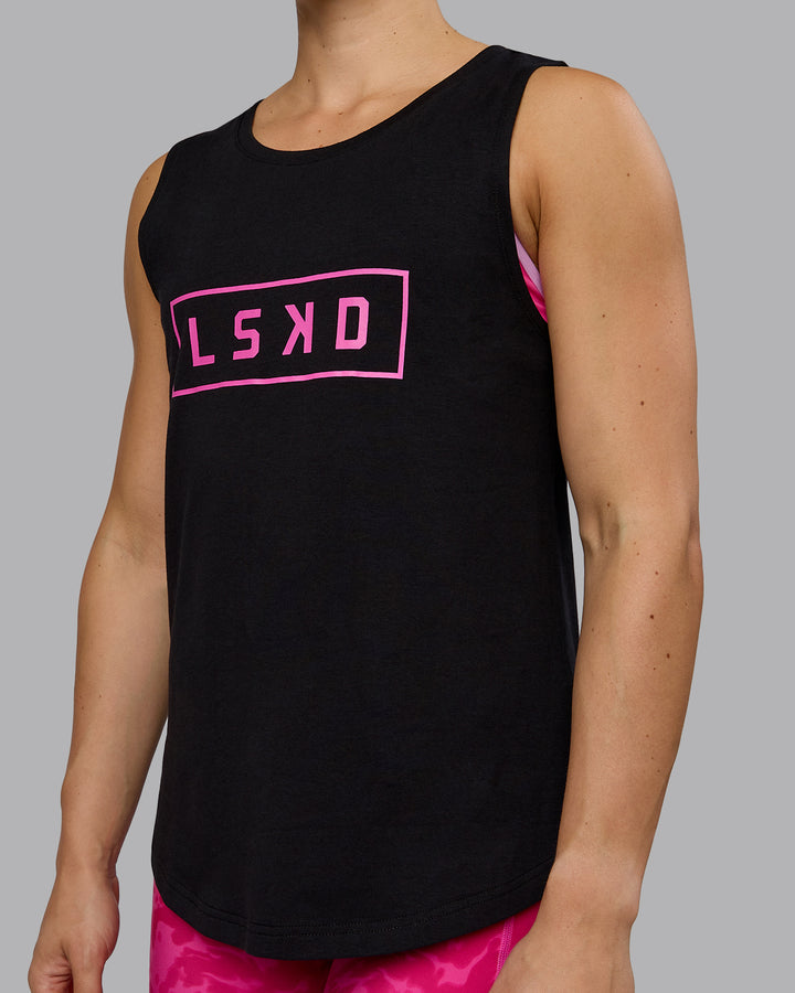 Woman wearing Luna FLXCotton Longline Tank - Black-Ultra Pink
