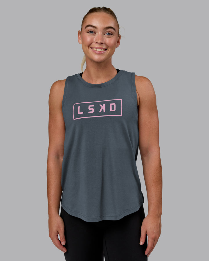 Woman wearing Luna FLXCotton Longline Tank - Turbulence-Bubblegum
