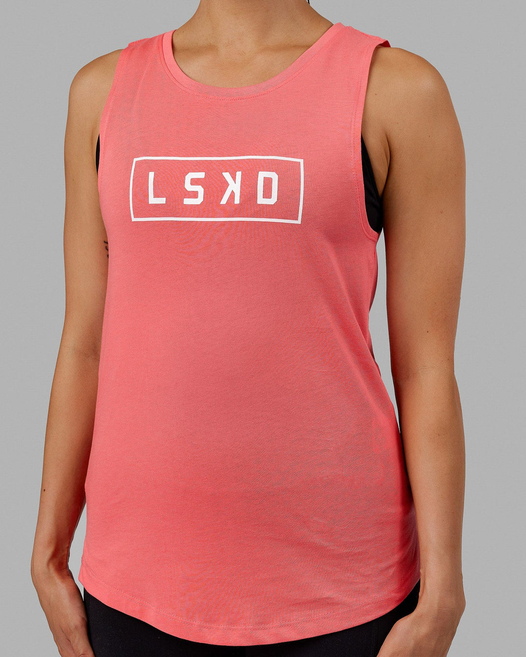 Woman wearing Luna Tank - Coral-White