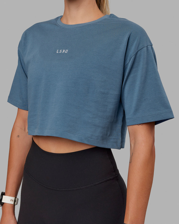 Man wearing MVP Heavyweight Cropped Tee - Elemental Blu
