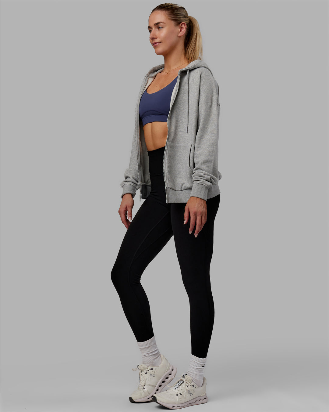 Woman wearing MVP Zip Through Hoodie - Light Grey Marl