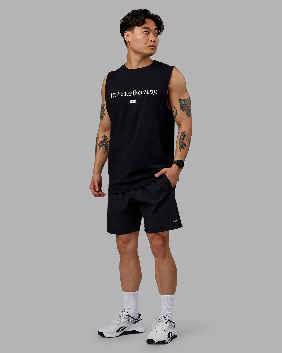 Man wearing 1% Better FLXCotton Training Fit Tank - Black-White