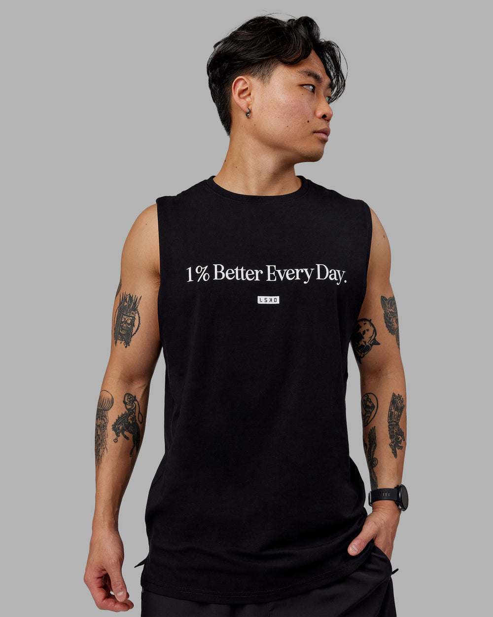 Man wearing 1% Better FLXCotton Training Fit Tank - Black-White