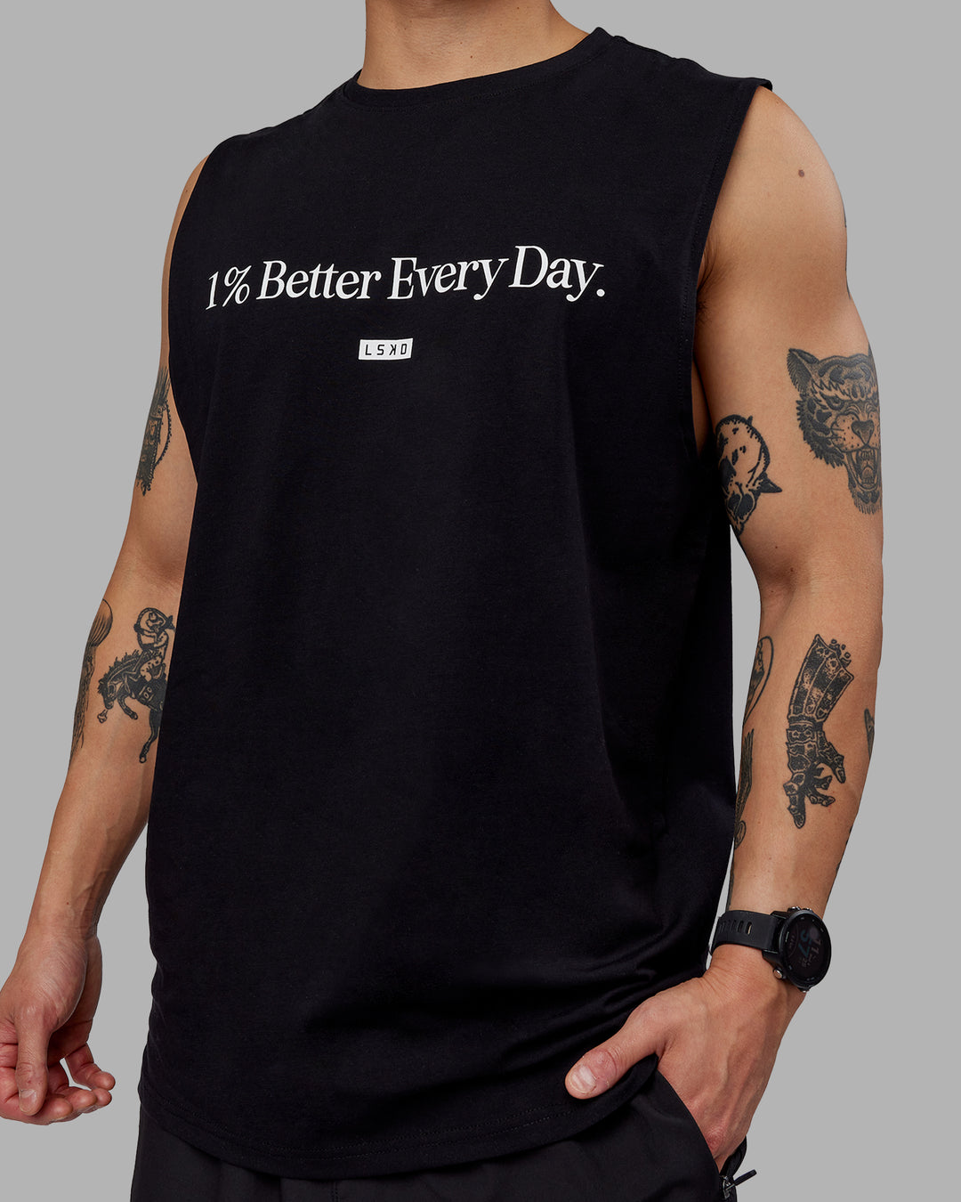 Man wearing 1% Better FLXCotton Training Fit Tank - Black-White