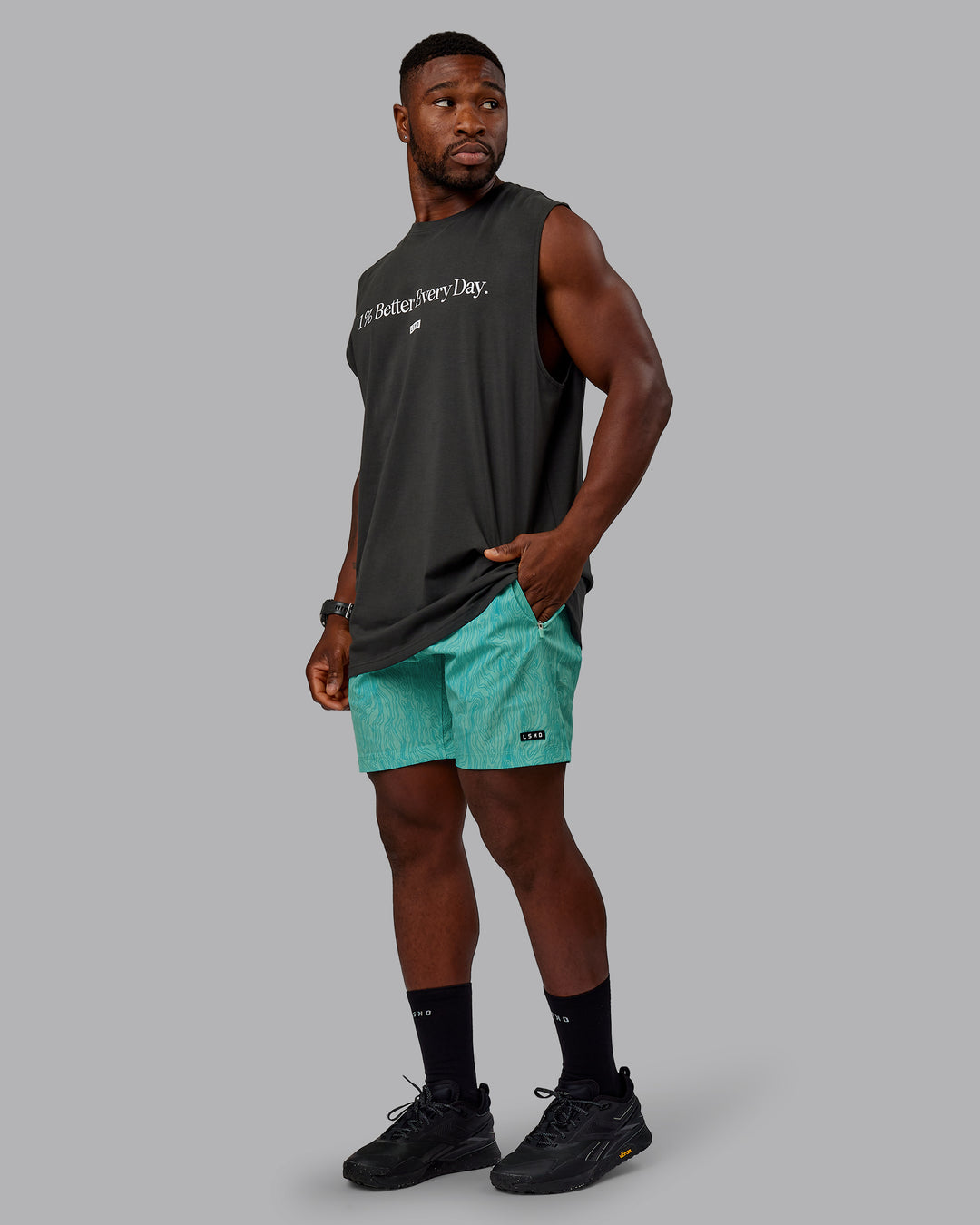 Man wearing 1% Better FLXCotton Training Fit Tank - Pirate Black