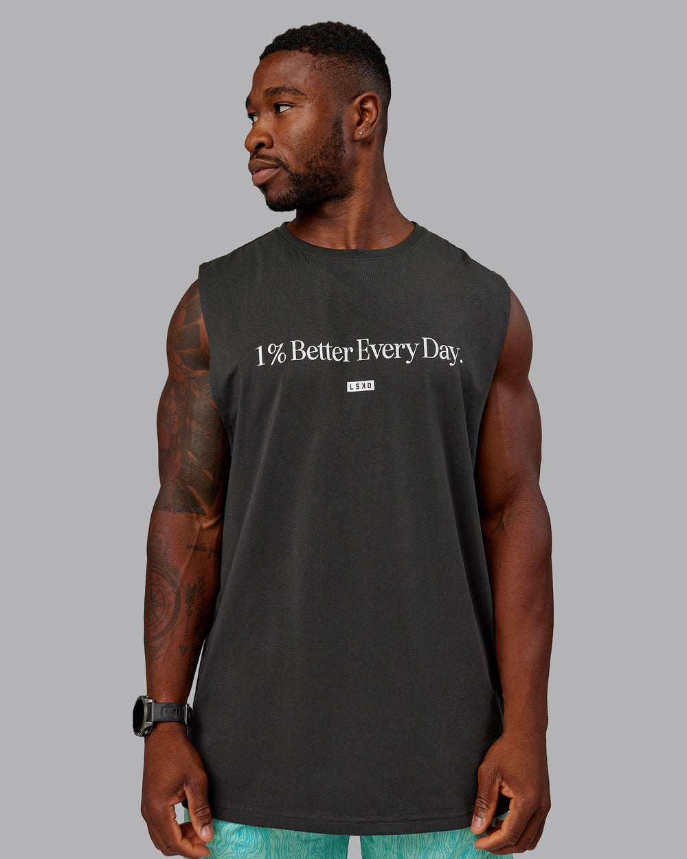 Man wearing 1% Better FLXCotton Training Fit Tank - Pirate Black