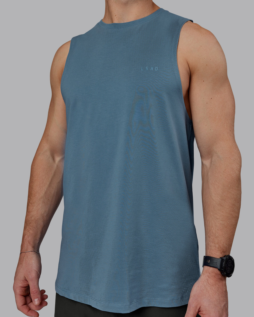 Man wearing Deluxe PimaFLX Tank - Elemental Blue