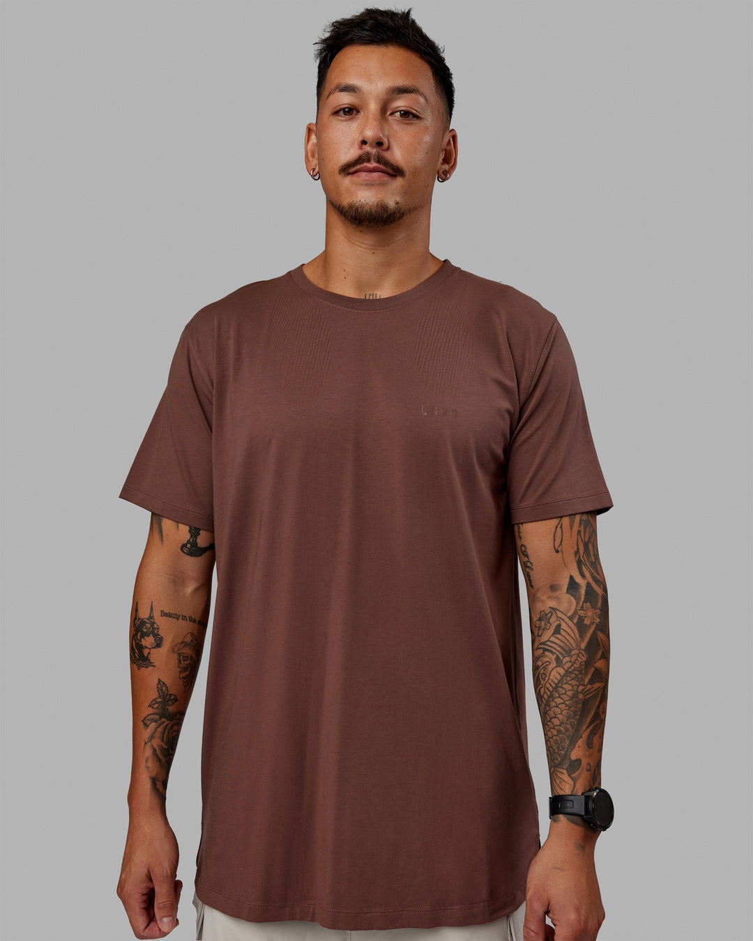 Man Wearing Deluxe PimaFLX Tee - Peppercorn