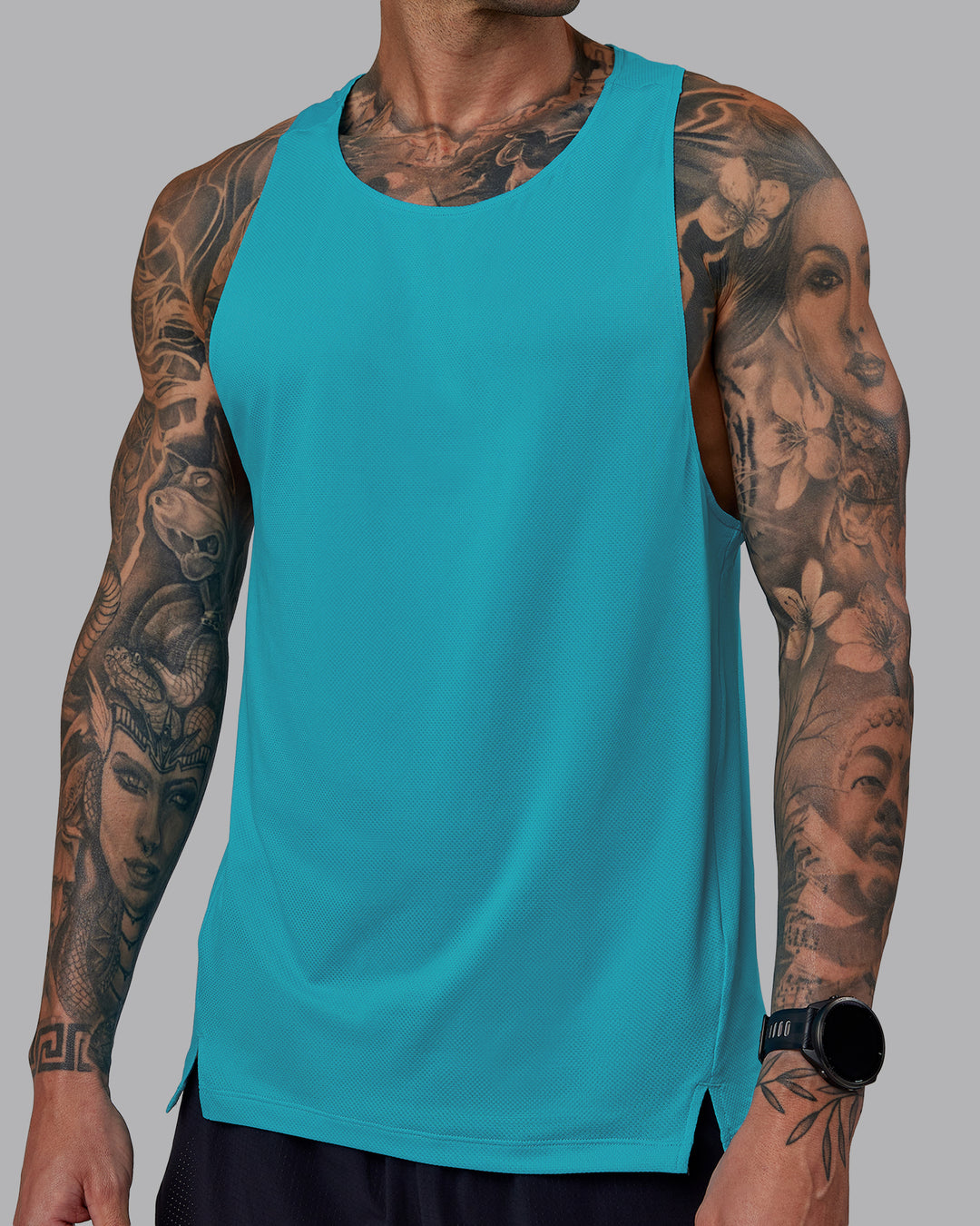 Man wearing Pace Running Tank - Blue Bird