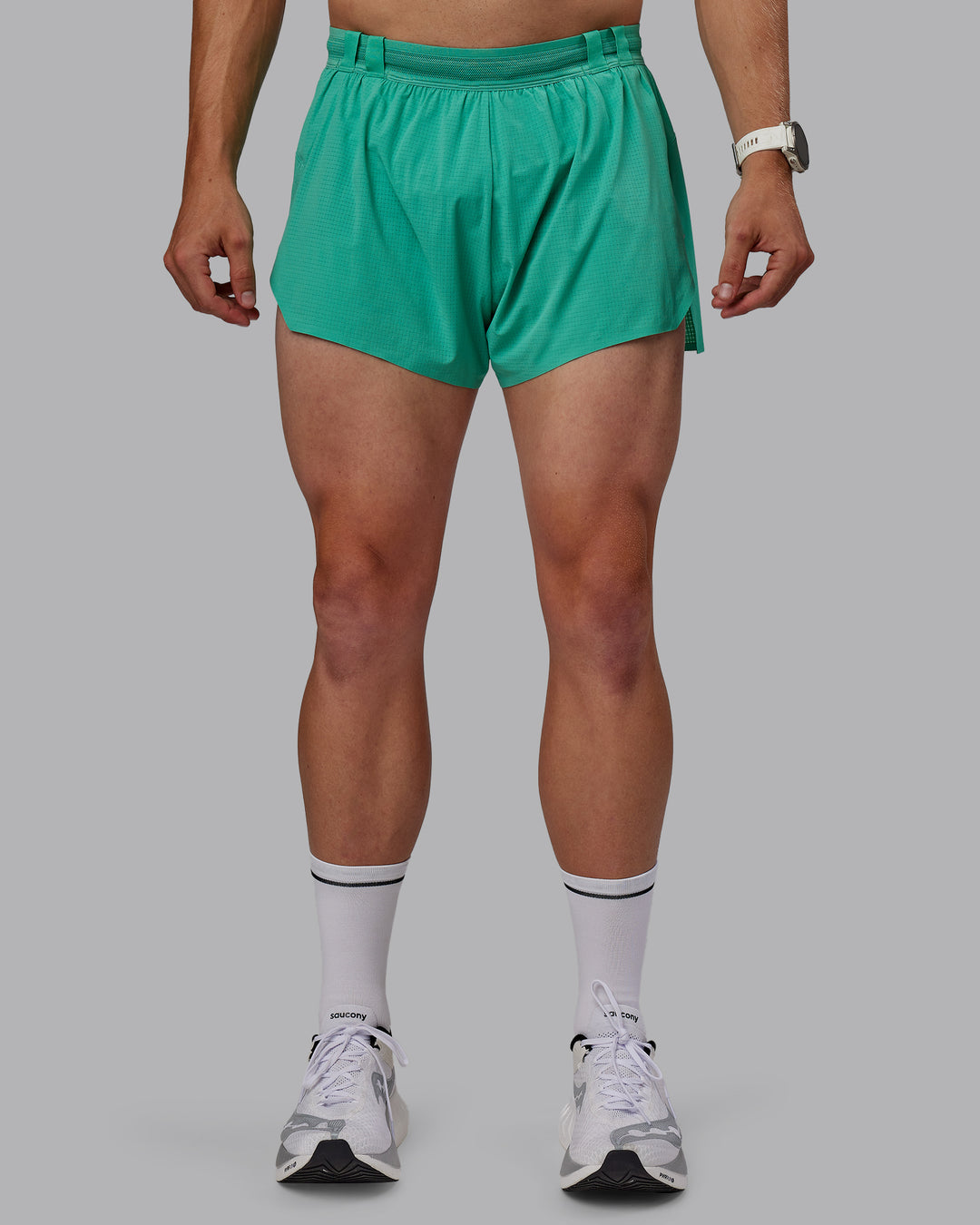 Man wearing Race Day 3&quot; Lined Running Shorts - Mystic Green