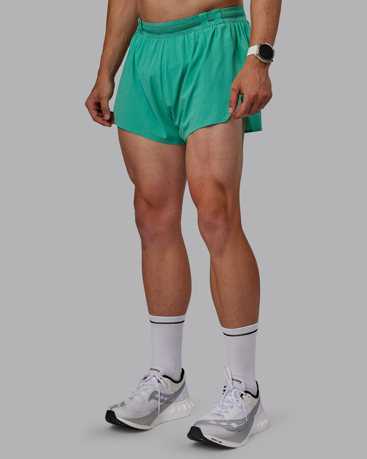 Man wearing Race Day 3&quot; Lined Running Shorts - Mystic Green
