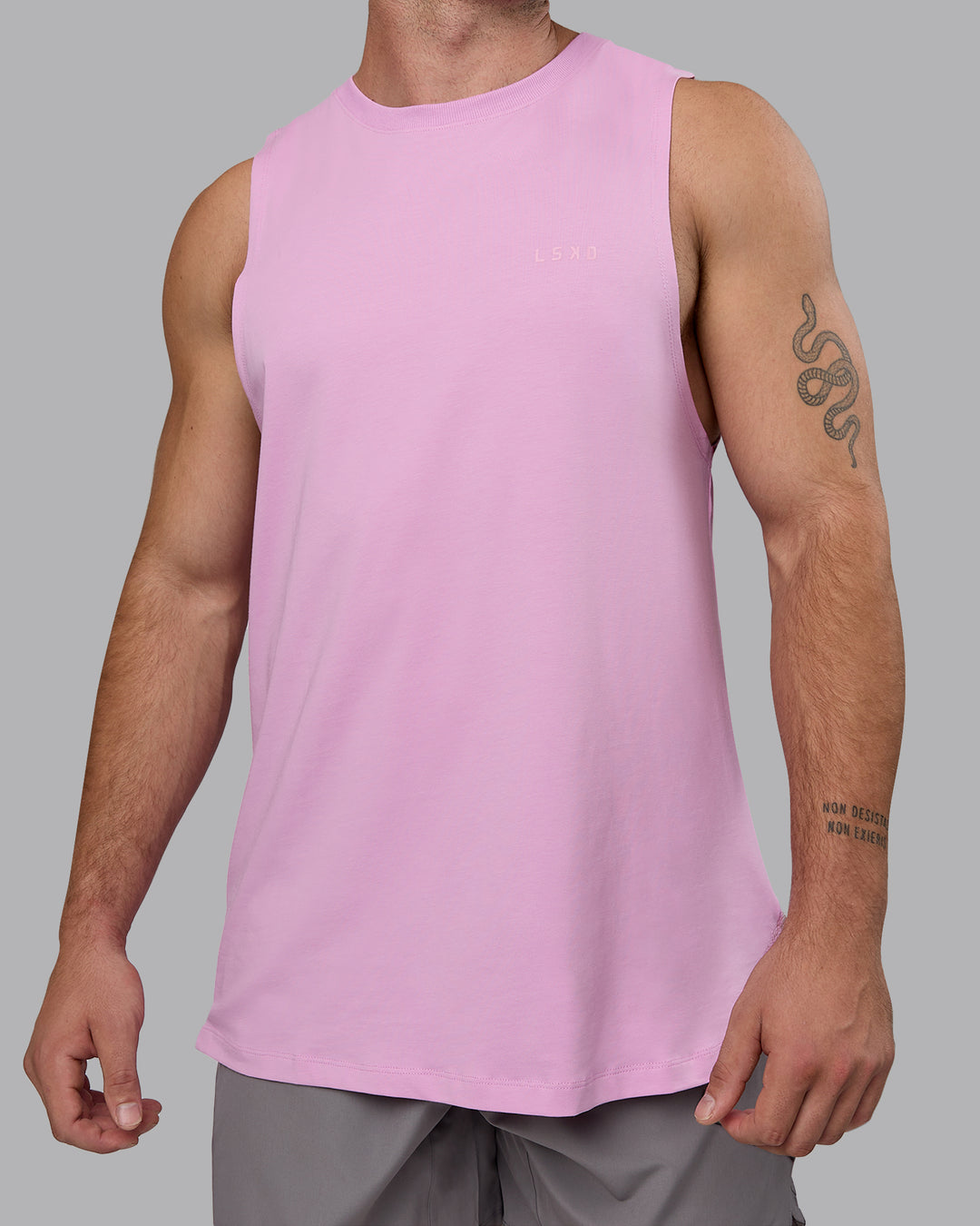 Man wearing Deluxe PimaFLX Tank - Pastel Orchid