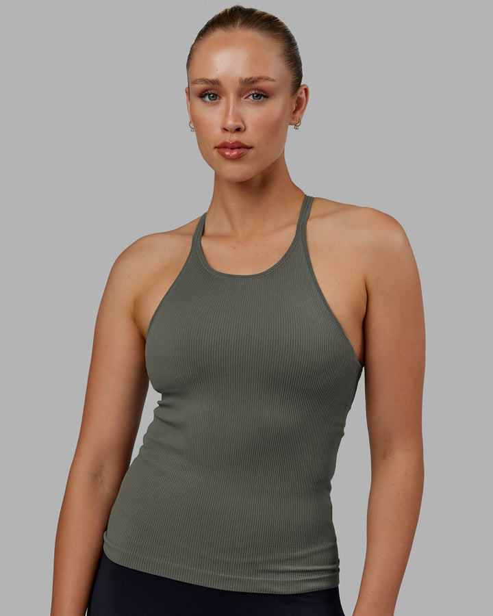 Woman wearing Minimal Seamless Ribbed Tank - Graphite
