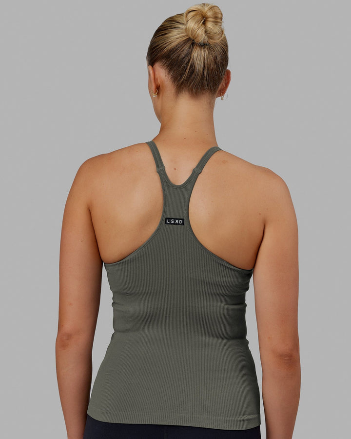 Woman wearing Minimal Seamless Ribbed Tank - Graphite
