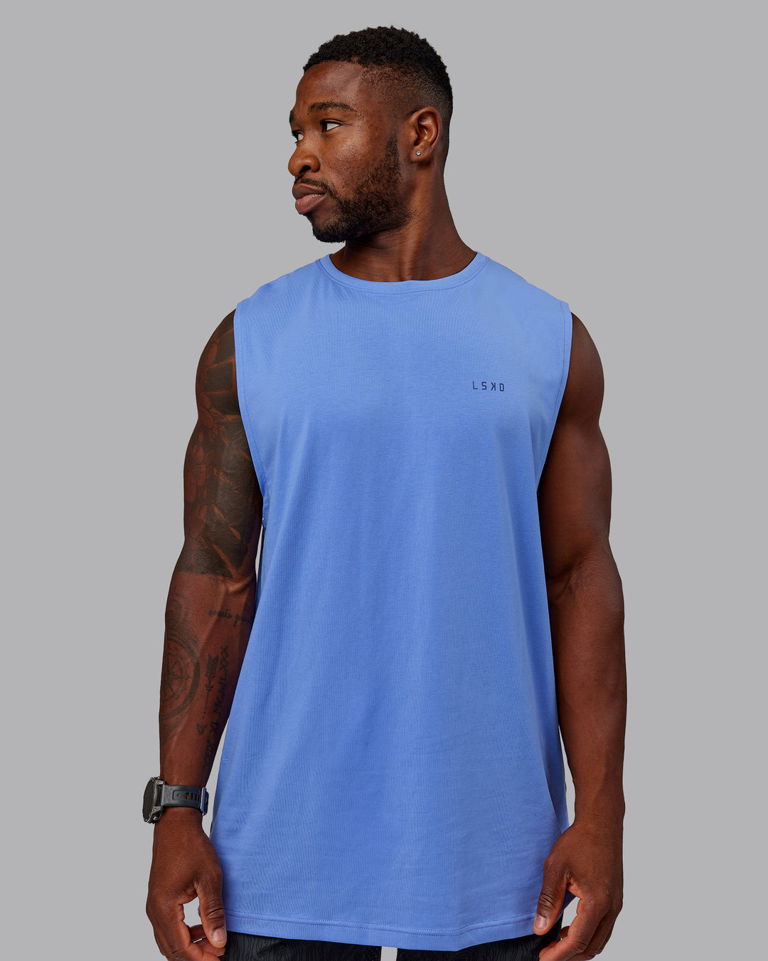 Man wearing Move Fast Value Series FLXCotton Tank - Cornflower Blue-Future Dusk