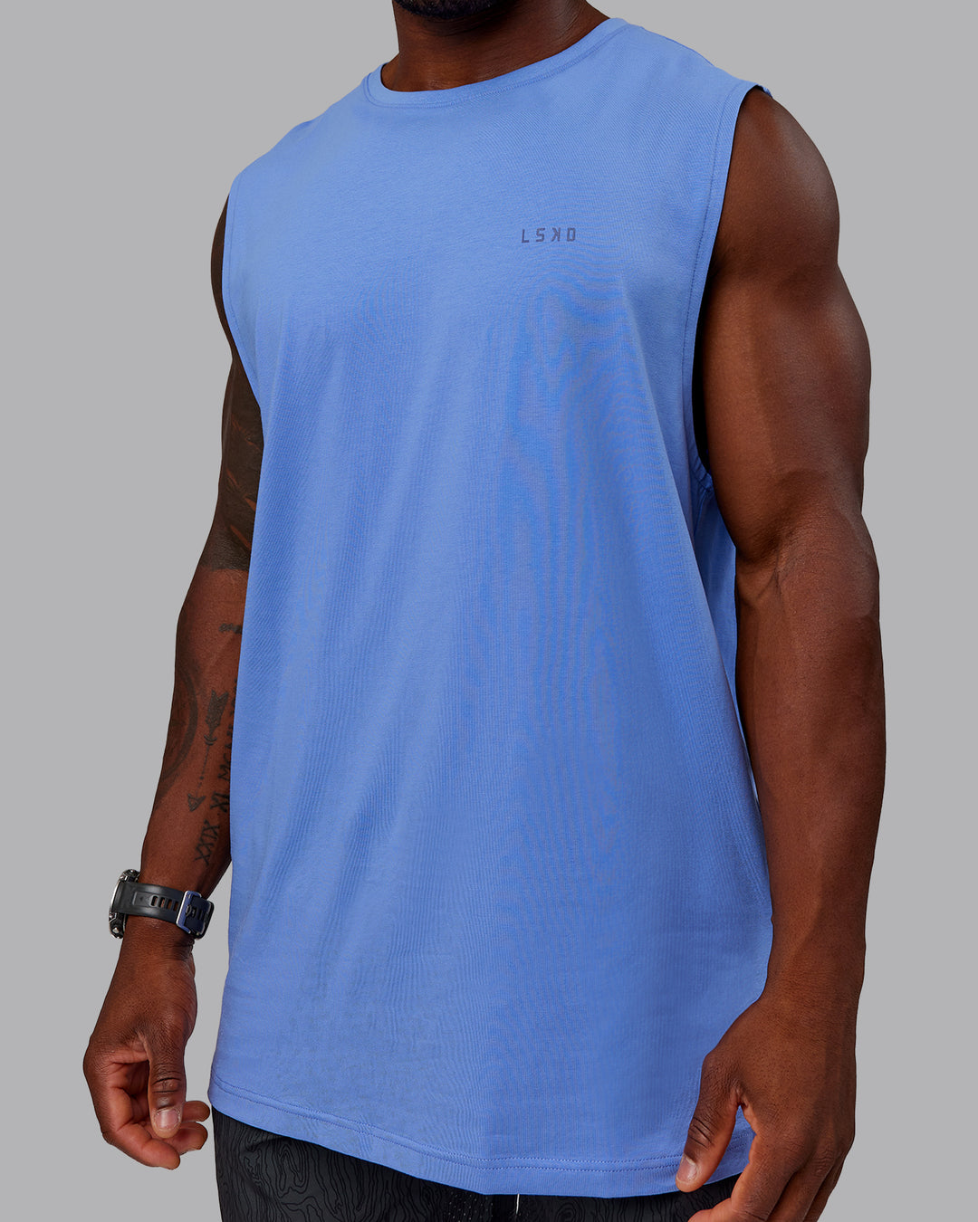 Man wearing Move Fast Value Series FLXCotton Tank - Cornflower Blue-Future Dusk