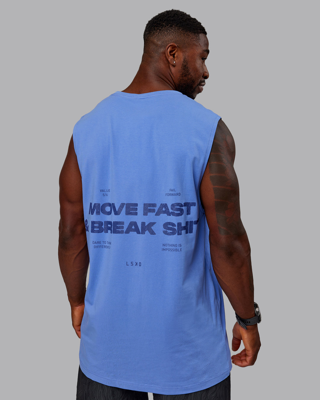 Man wearing Move Fast Value Series FLXCotton Tank - Cornflower Blue-Future Dusk