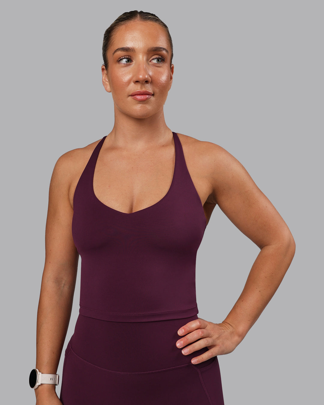 Woman wearing Movement Active Tank - Cherry Lacquer