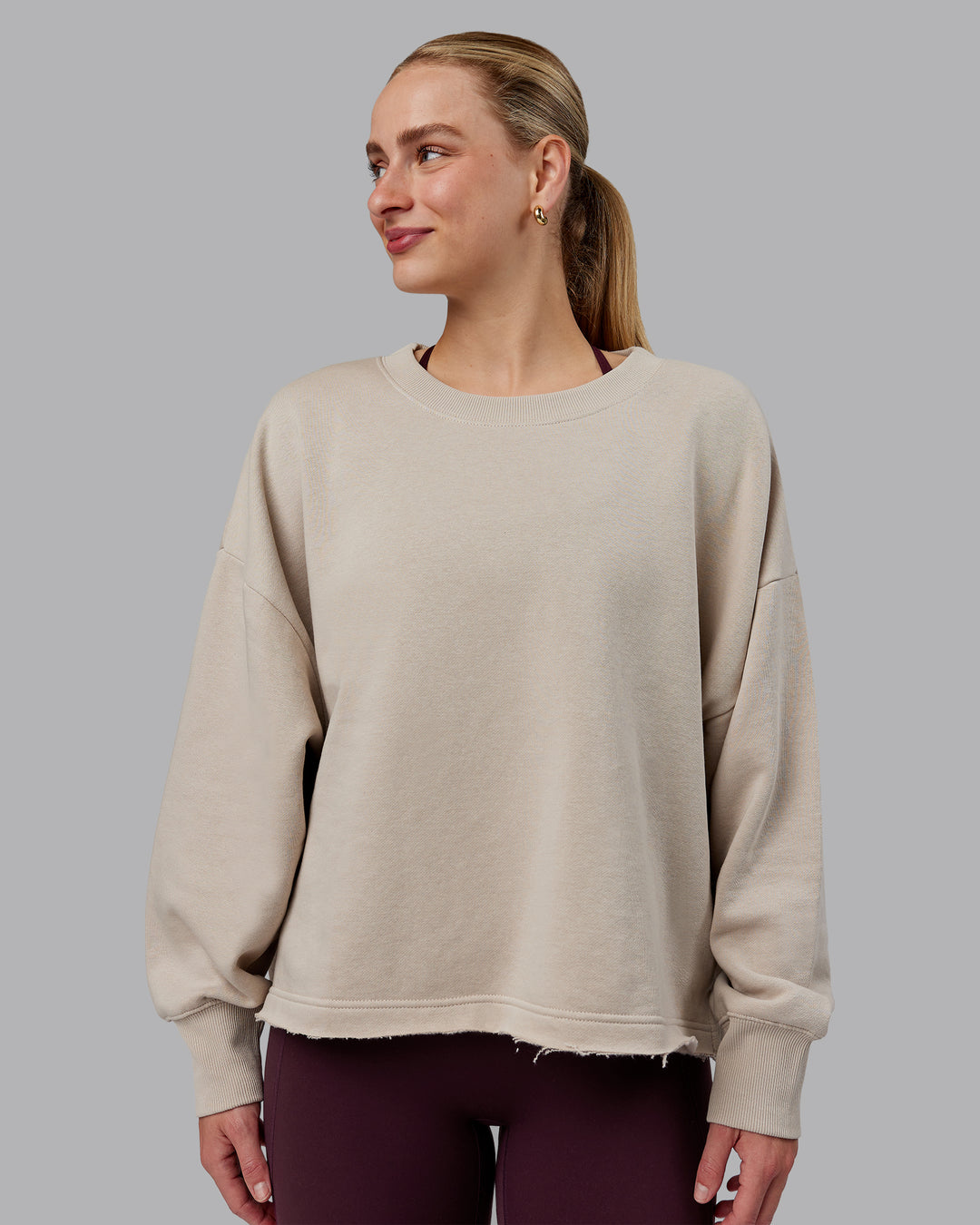 Woman wearing Oasis Cropped Sweater - Shale Beige