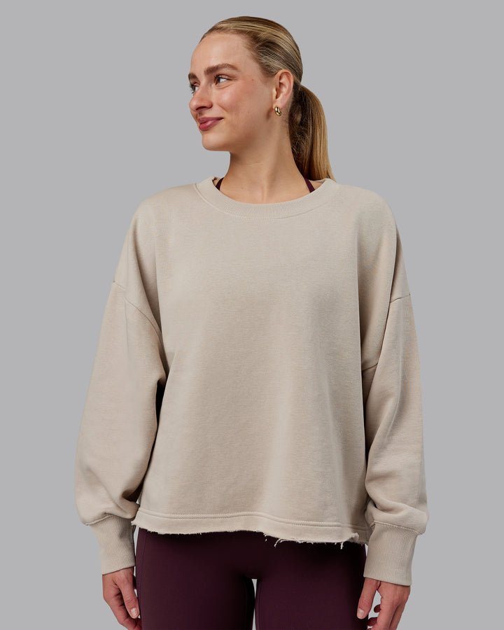 Woman wearing Oasis Cropped Sweater - Shale Beige
