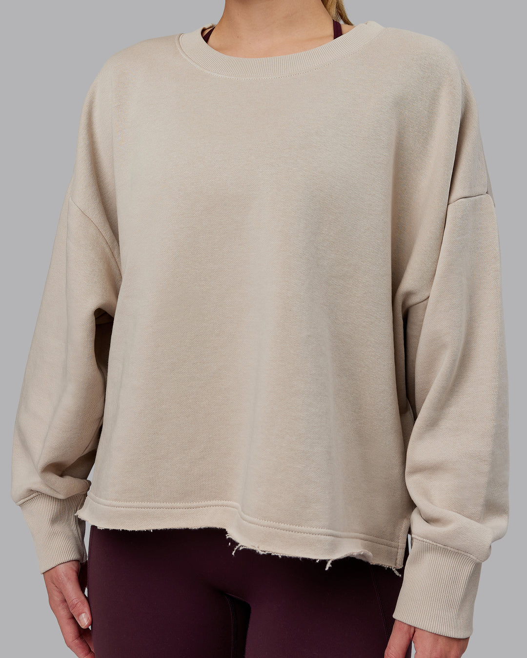 Woman wearing Oasis Cropped Sweater - Shale Beige