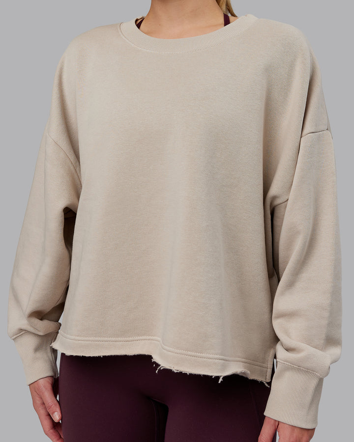 Woman wearing Oasis Cropped Sweater - Shale Beige
