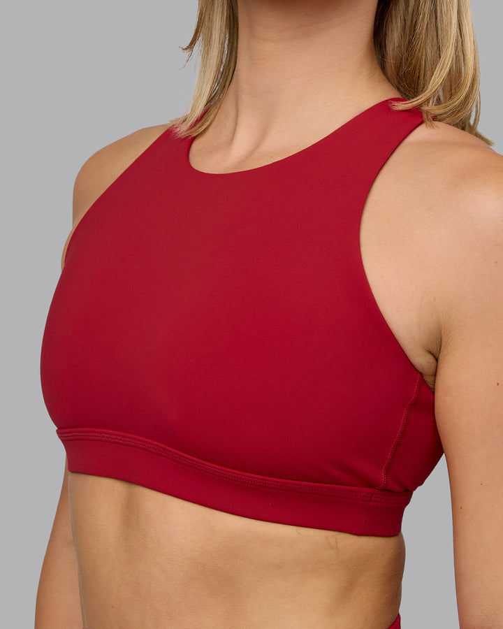 Woman wearing Pivot Sports Bra - Cherry Red
