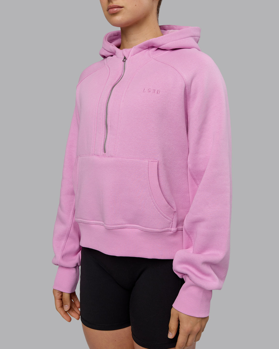 Woman wearing Pursue Hoodie - Pastel Orchid