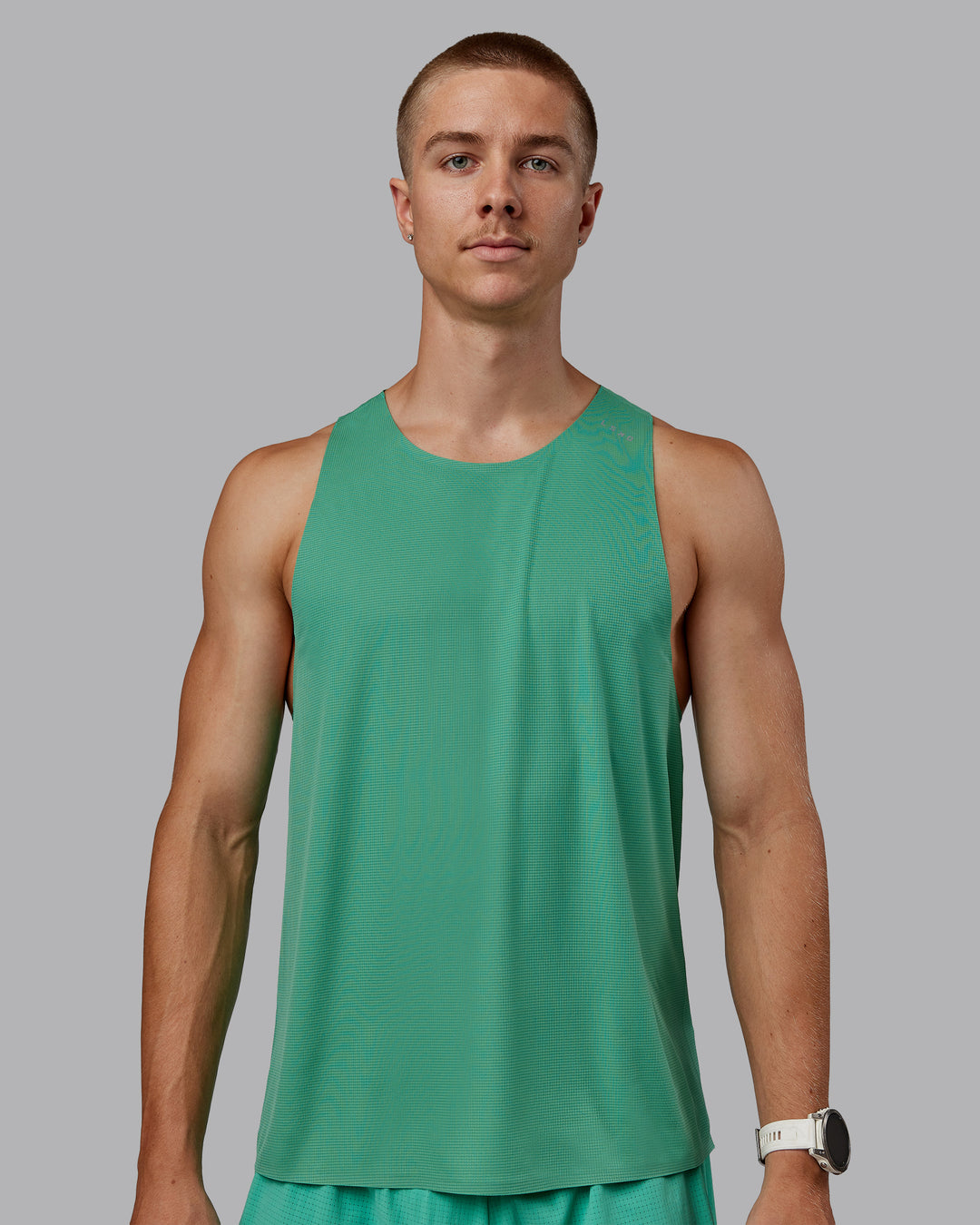 Man wearing Race Day Performance Tank - Mystic Green