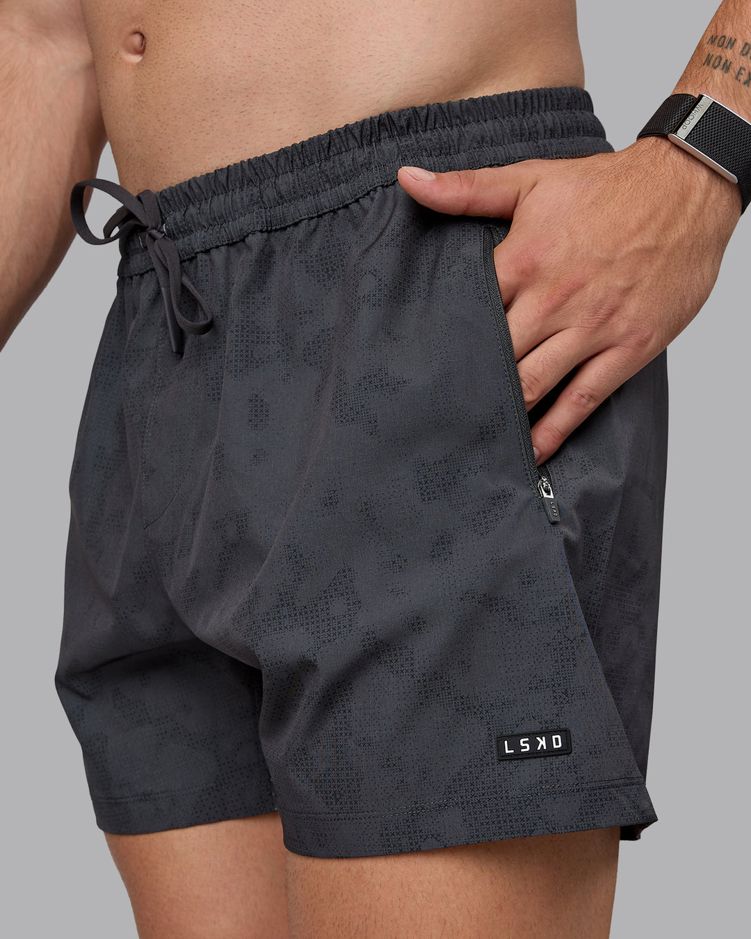 Man wearing Rep 5&quot; Performance Shorts - Digital Camo Pirate Black