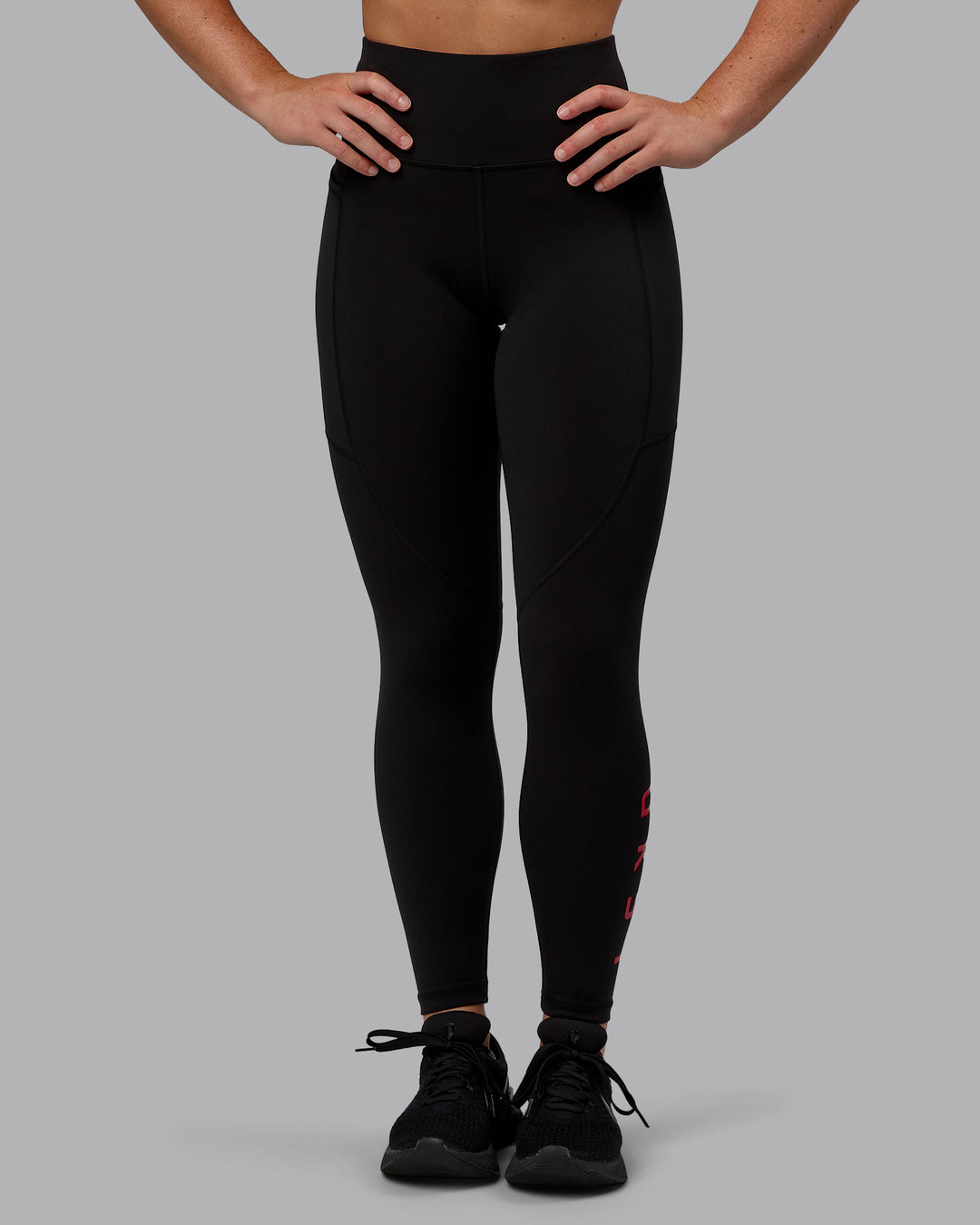 Woman wearing Rep 7/8 Length Tights - Black-Crimson