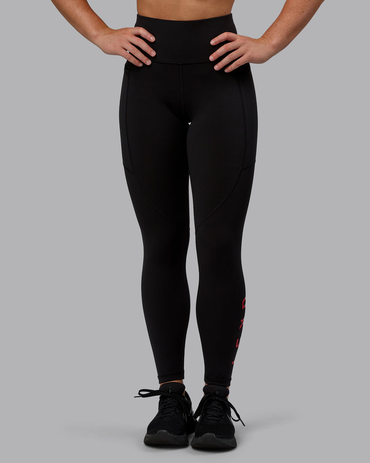 Woman wearing Rep 7/8 Length Tights - Black-Crimson
