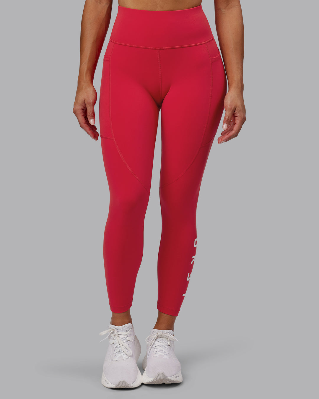 Woman wearing Rep 7/8 Length Tights - Scarlet-White